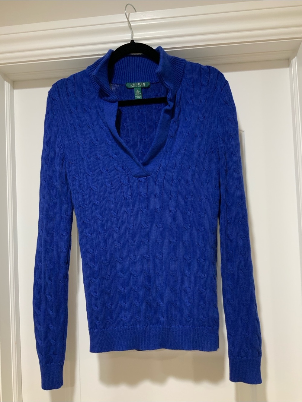 Ralph Lauren Royal Blue Cable Knit V-Collar Sweater